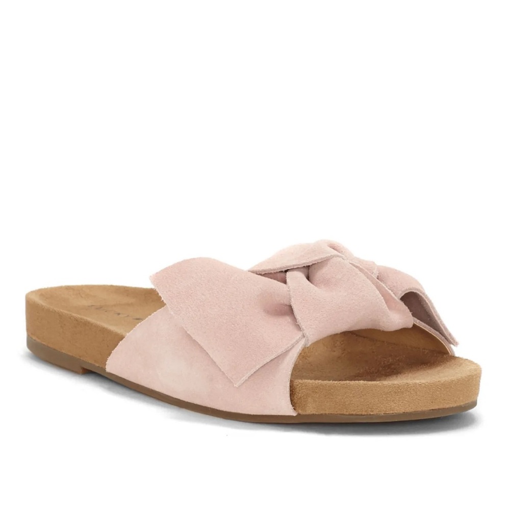Lucky Brand Florene Coral Pink Suede Bow Slide Sandal